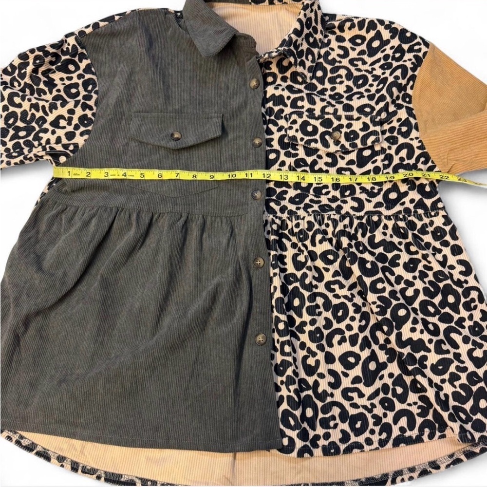 Babydoll Colorblock Corded Shacket Women’s XL Jacket Leopard Boho Western Spring - Picture 5 of 6